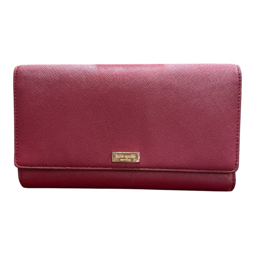Kate Spade Berry color tri-fold saffiano leather long wallet. Ff